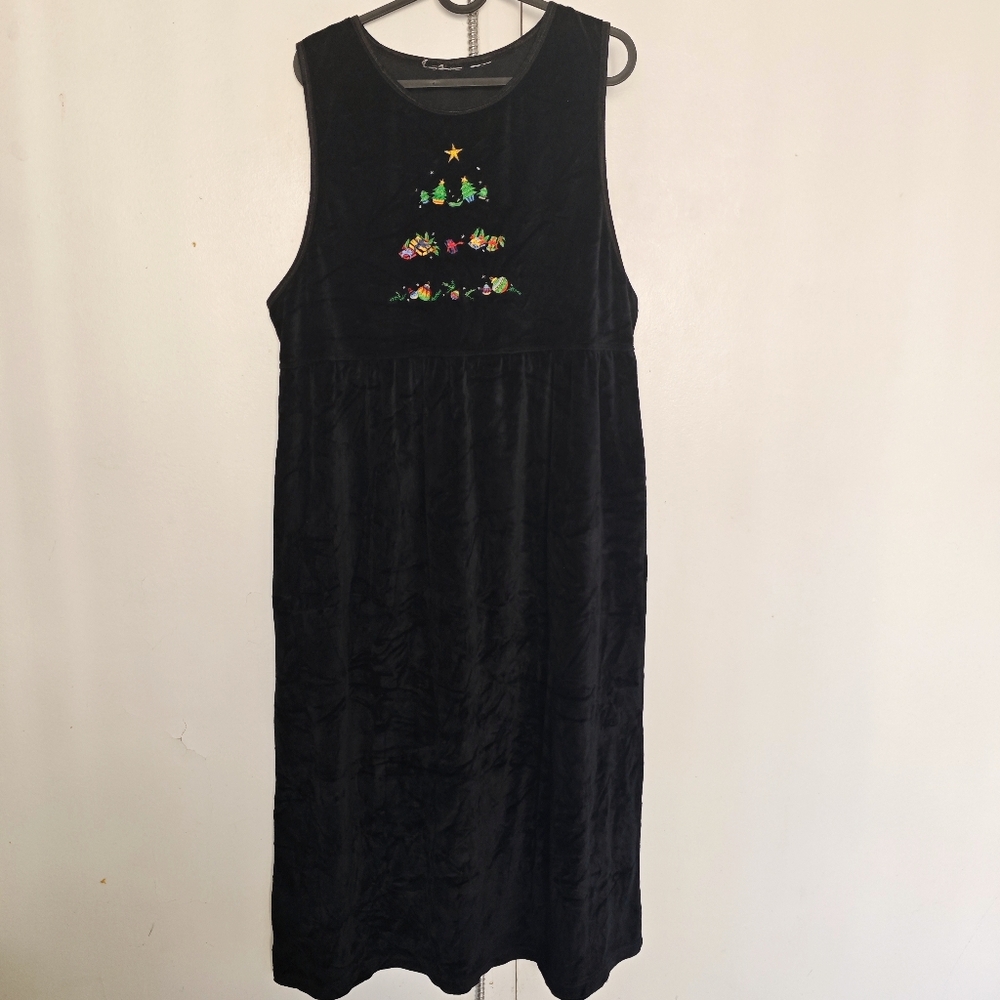 Vtg Christmas Black velvet Jumper Dress